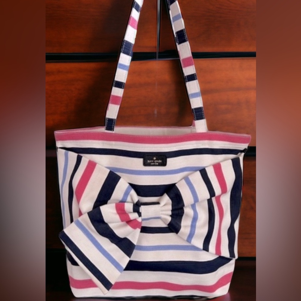 KATE SPADE Large Striped Bow Canvas Tote 🎀